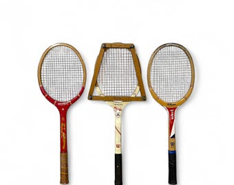 Vintage Wooden Tennis Rackets - Spalding, Wilson, Game Room Decor (Set 3)