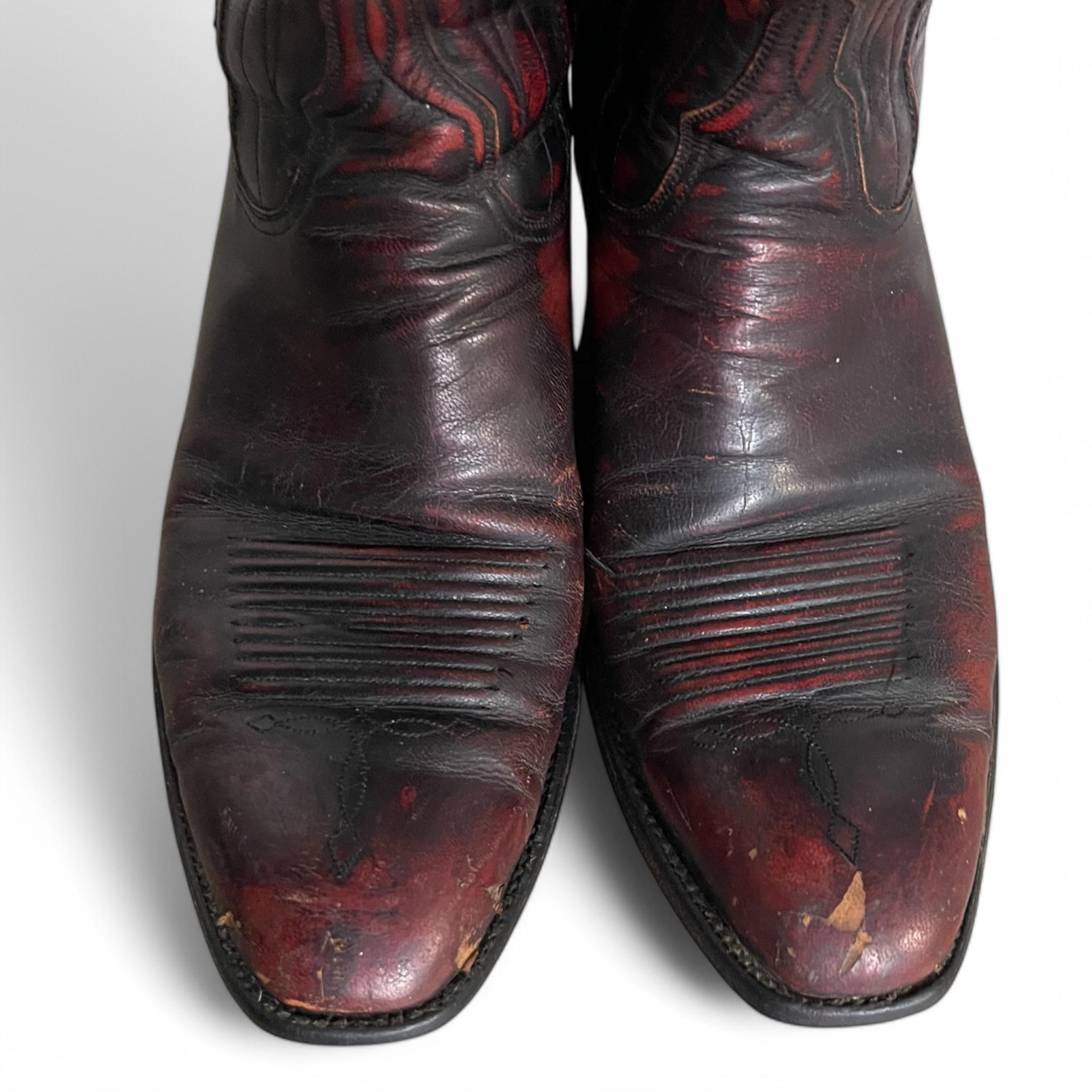 Vintage Classic Lucchese Black Cherry Leather Texas Cowboy 