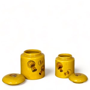 Vintage Mushroom Canister Set, Retro 1969 Los Angeles Pottery Canisters, Kitchen Decor, 60s Yellow and Brown Ceramic Canister image 3