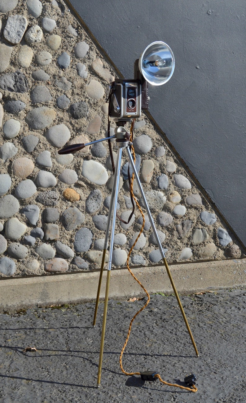 Vintage Lamp Kodak Tripod Floor Man Cave Industrial Mid Century