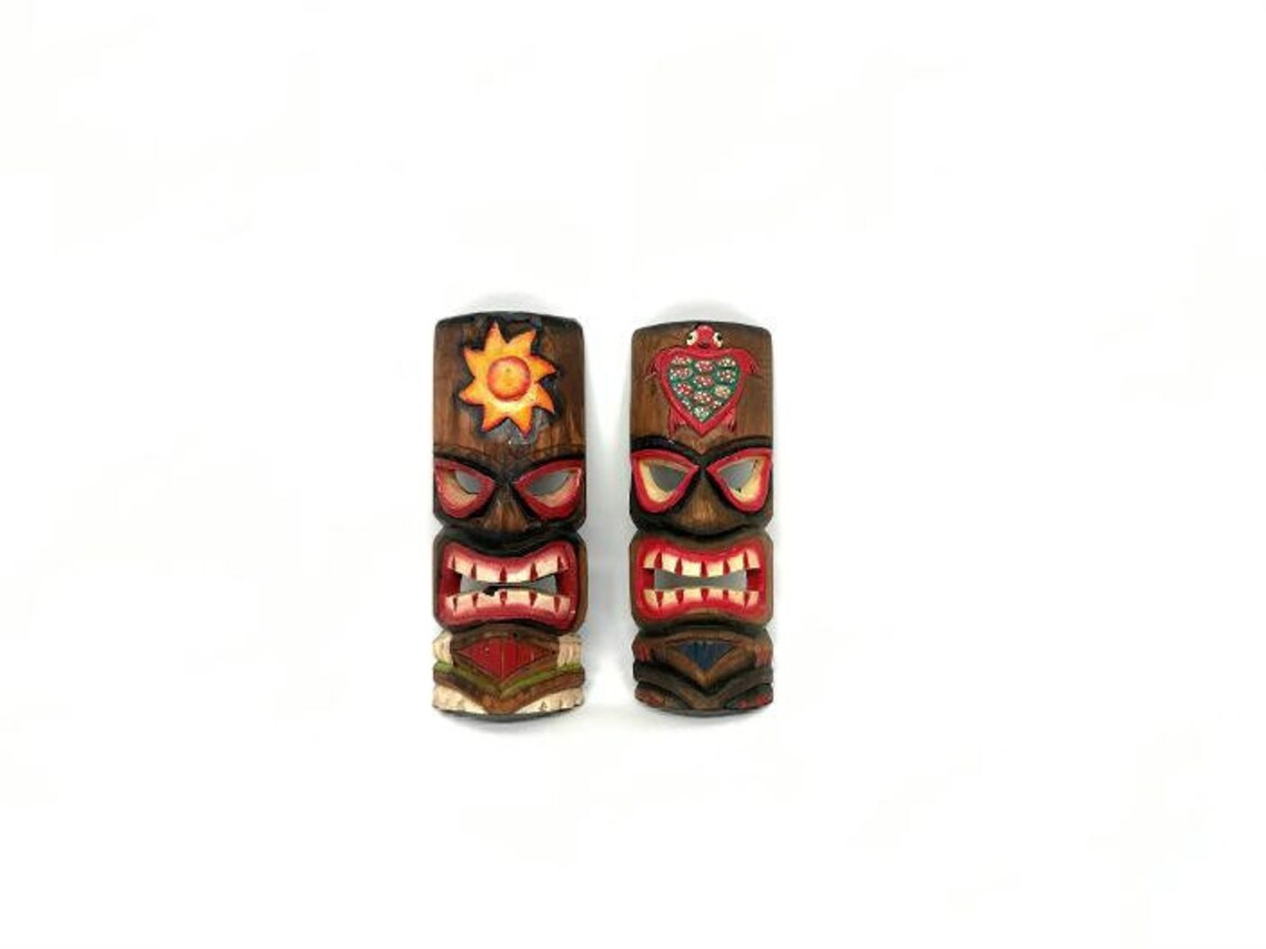 Vintage Tiki Masks Pair Vintage Tiki Bar Decor Vintage Tiki Etsy