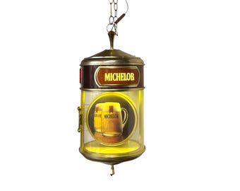 Vintage Michelob Hanging Motion Beer Light, Rotating Medallion
