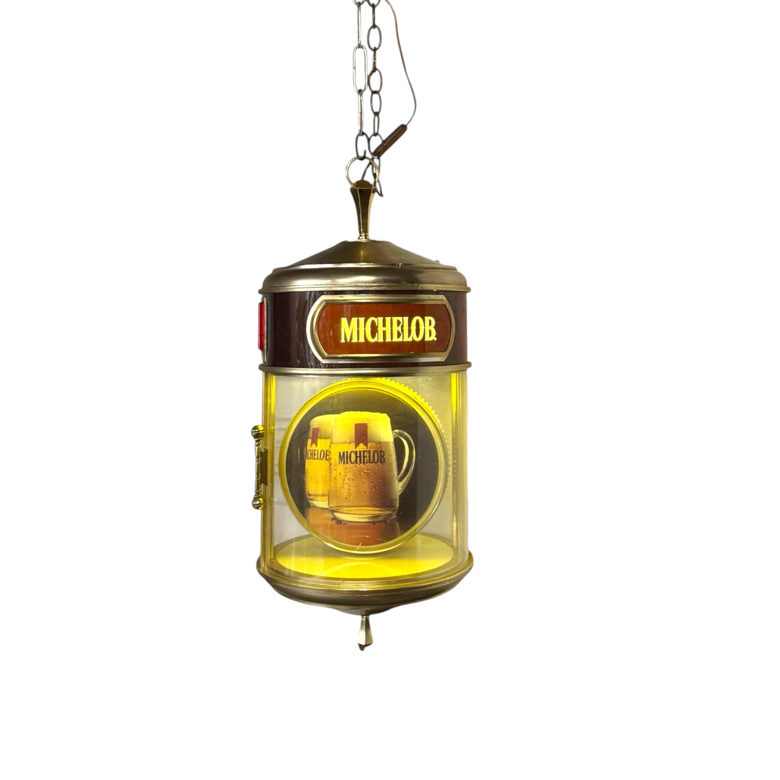 Vintage Michelob Hanging Motion Beer Light, Rotating Medallion