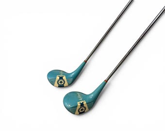 Vintage Northwestern Golf Wood Clubs Pair Turquoise Sports Decor