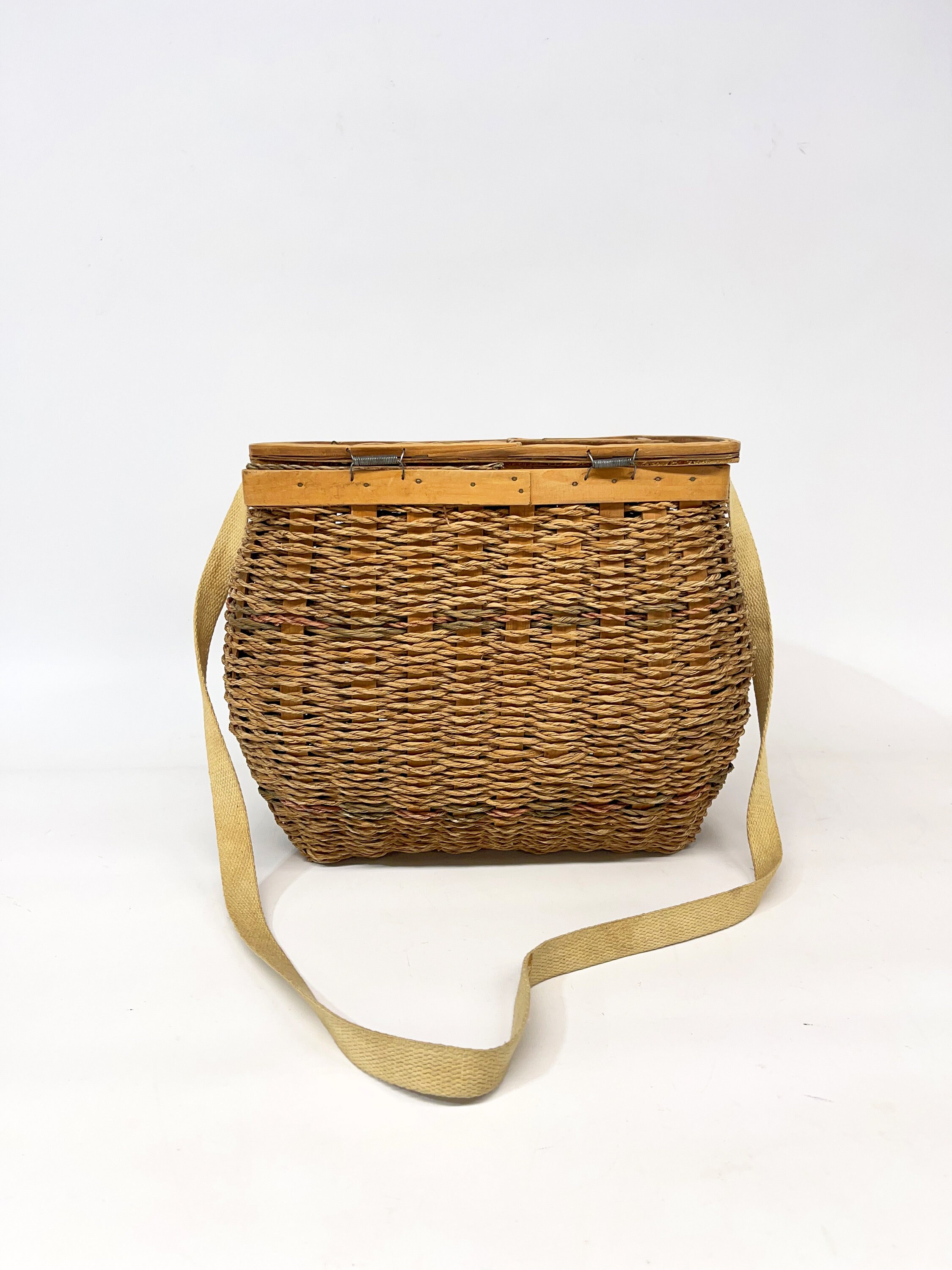 Ancien PANIER CREEL trou central en osier PÊCHE vintage décoration