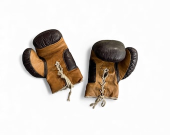Vintage Two Tone Leather Boxing Gloves - 10 oz, Lace Up, Decor Use