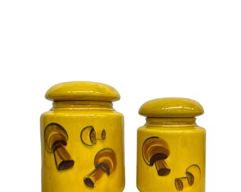 Vintage Mushroom Canister Set – 1960s Los Angeles Pottery, Yellow Ceramic Kitchen Decor