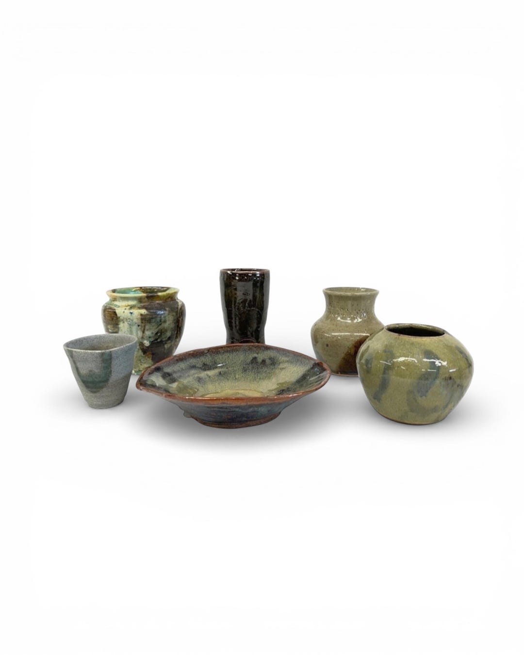 Vintage Studio Pottery 6 Piece Set - Earth Tone Vases, Dish, Cup - Etsy