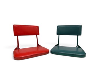 Vintage Folding Stadium Seats - Red & Green Vinyl, Metal Frame - Pair