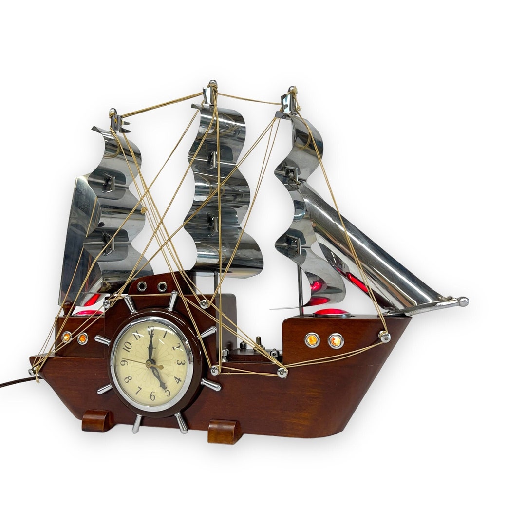 Vintage United Ship Clock Wood Ship Clock and Nightlight Etsy