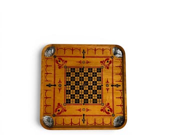 Antique Carrom Board – Checkerboard Style E No. 1 Double Sided Game