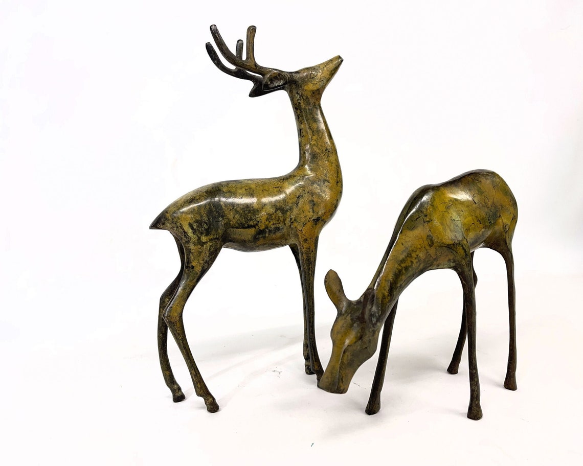 Vintage Large Metal Deer Statues Bronze Deer Bronze Buck Etsy