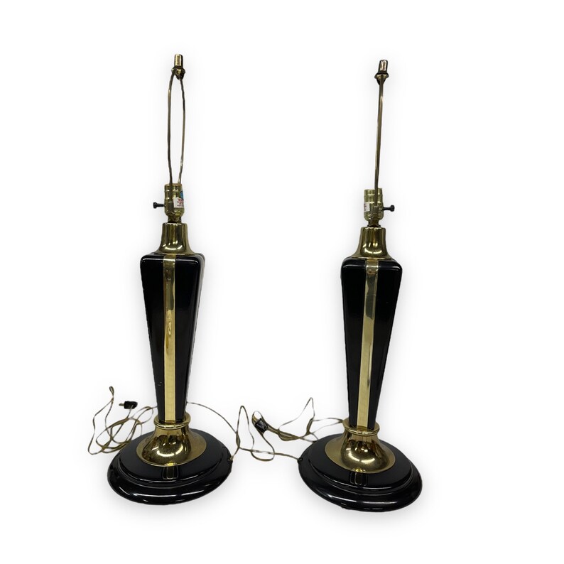 Vintage Pair Art Deco Style Table Lamps Black and Gold Tall Etsy