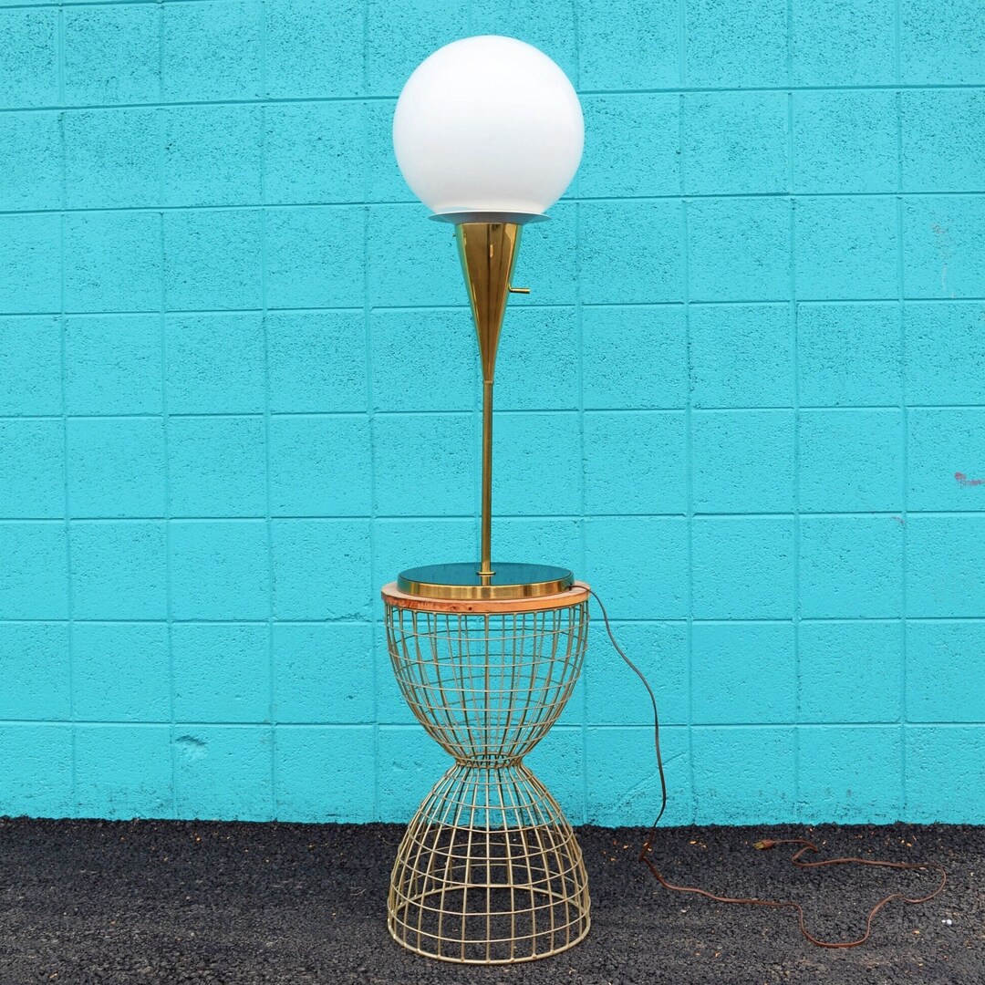 Vintage Mid Century Orb Lamp, Atomic Space Age Table Lamp, MCM Brass