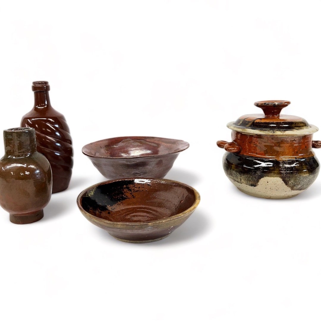 Vintage Studio Pottery Collection, Earth Tone Vase, Dish, Bowl ...