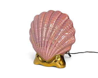 Vintage Pink Opalescent Ceramic Seashell Accent Light TV Lamp