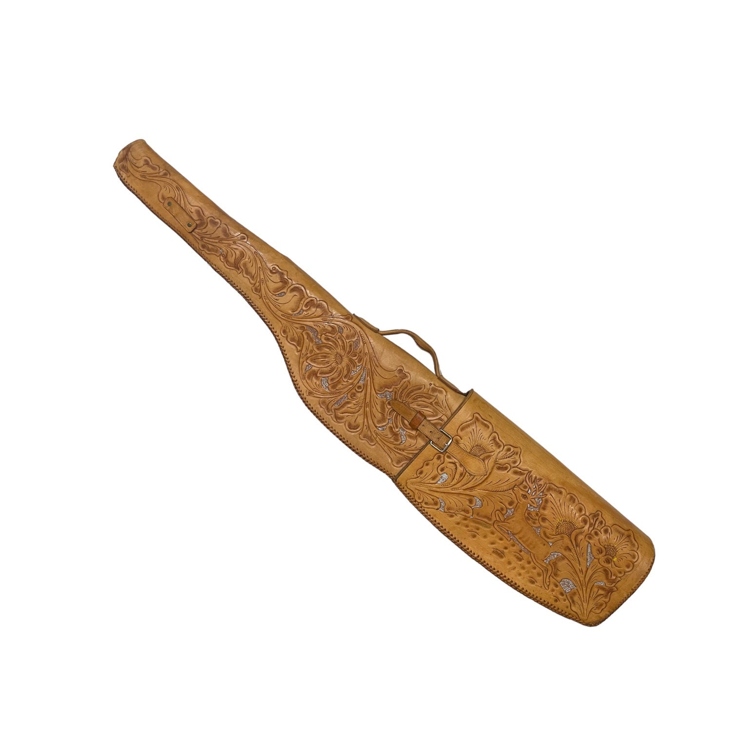 Vintage Genuine Leather Rifle Case, Hand Tooled Two Piece