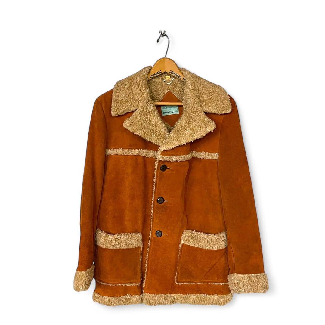 Vintage Suede Rancher Coat – Burnt Orange Sherpa Lined, Size 38 - Etsy