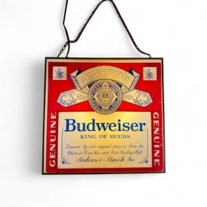 Vintage Budweiser Double Sided Hanging Light with Chain - Square 3D Bar Sign, Beer Advertising Lighting, Game Room, Bar, Man Cave Decor