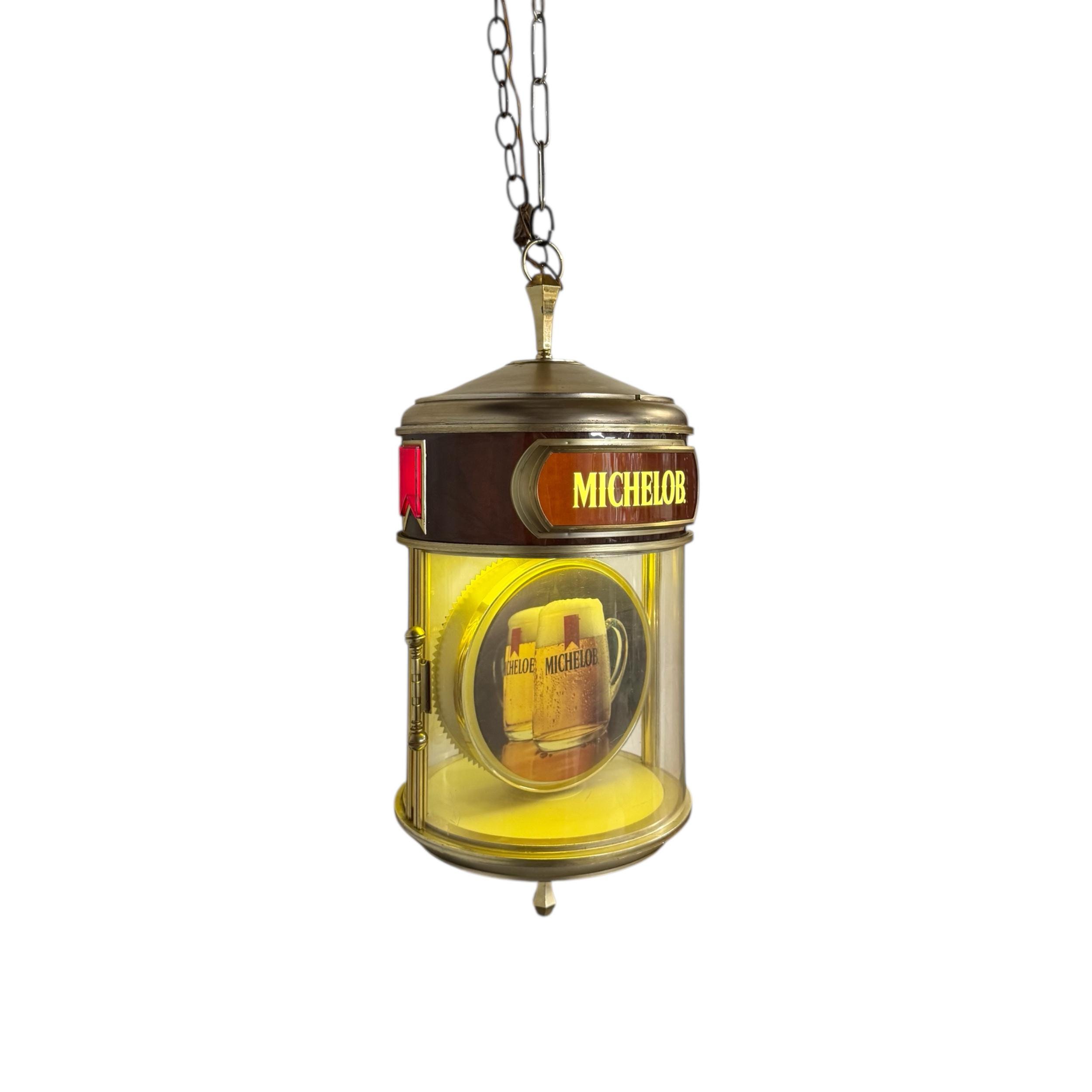 Vintage Michelob Hanging Motion Beer Light, Rotating Medallion