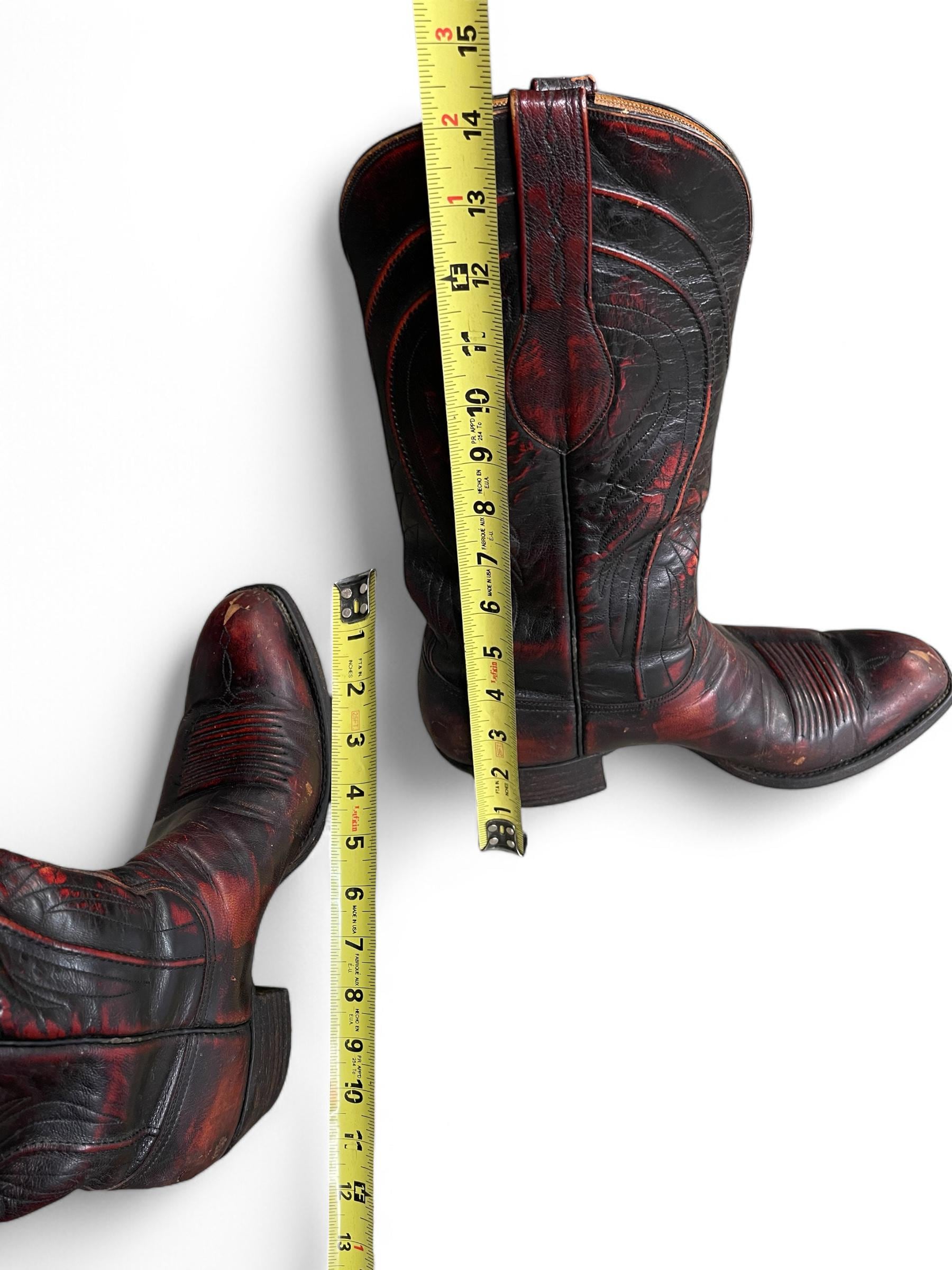 Vintage Lucchese Black Cherry Leather Cowboy Boots – Men display picture 1