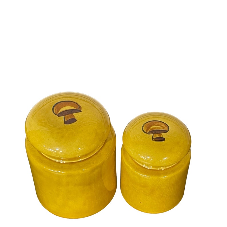 Vintage Mushroom Canister Set, Retro 1969 Los Angeles Pottery Canisters, Kitchen Decor, 60s Yellow and Brown Ceramic Canister image 8
