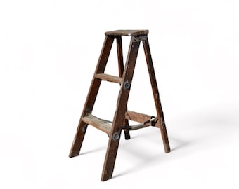 Vintage Wood Step Ladder, Portable Folding Wooden Ladder, Modern Farmhouse Rustic Decor, Cottagecore Two Step Ladder