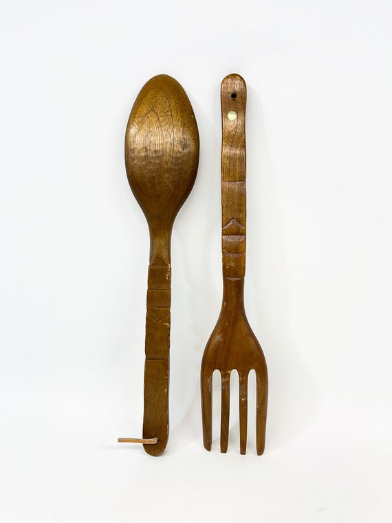 Wooden fork and spoon wall decor deals