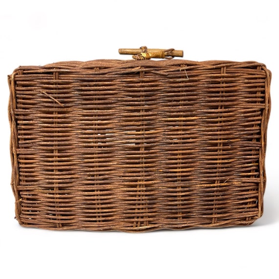 Petit Panier Osier Vintage – Ancien Creel De Pêche 5x8 Pouces – Décor Rustique Cabane