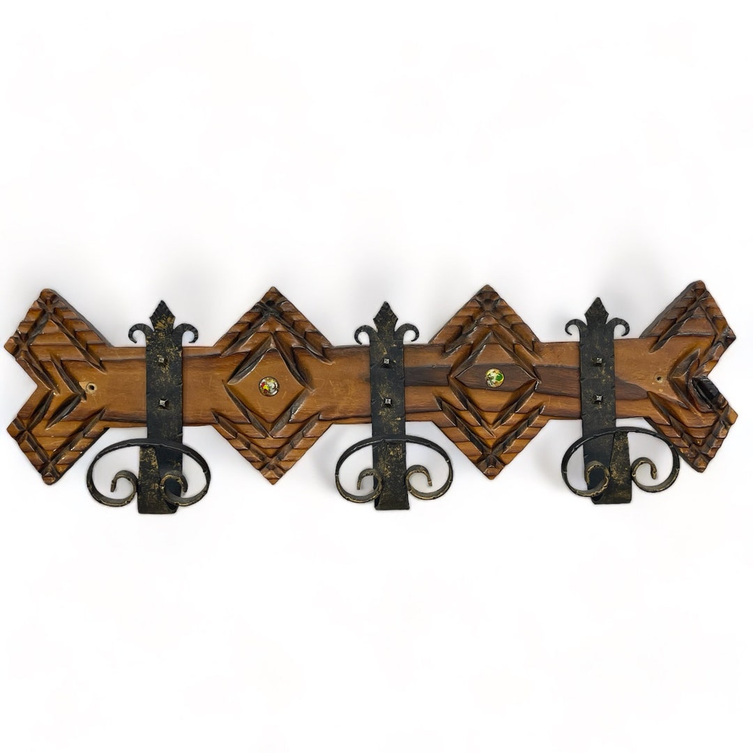 Vintage Wall Mount Coat or Towel Rack, Spanish Revival Wall Decor