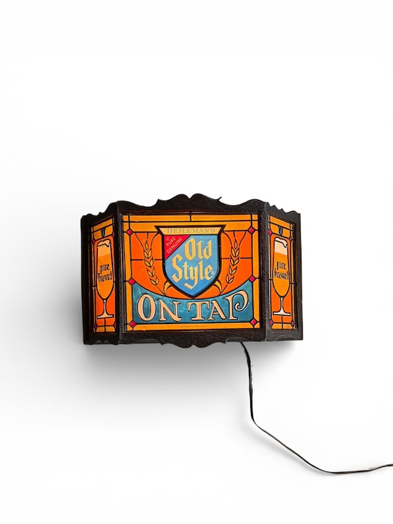 Vintage Heileman's Beer Old Style on Tap Bar Light - Faux Stained