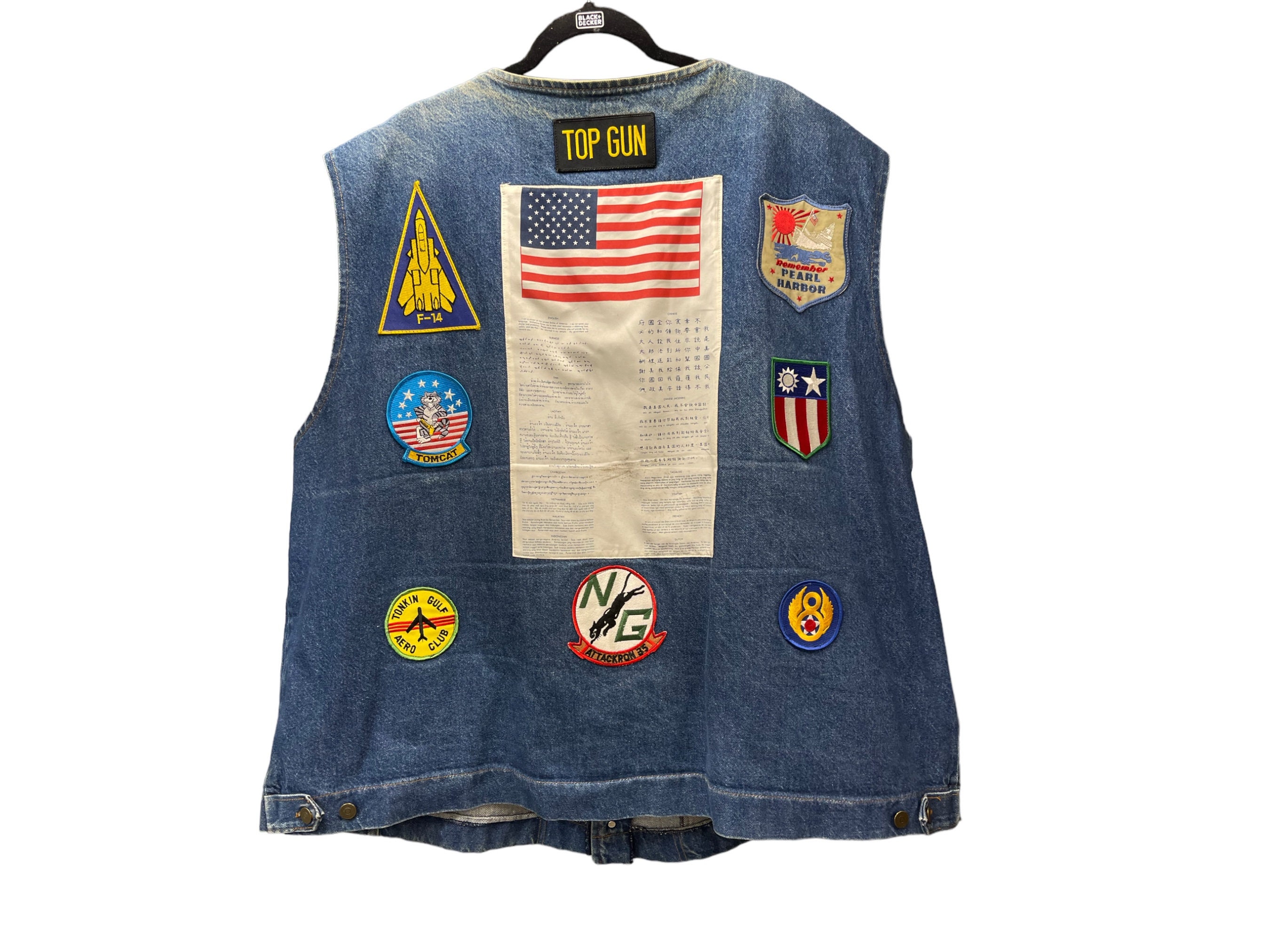Vintage Denim Vest With Military Patches, WWII Collectibles