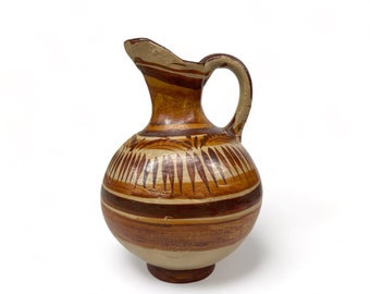 Vintage Mexican Pottery Pitcher in Earth Tone Colors, 60s Mid Century Pottery, Handmade Pottery from Mexico,