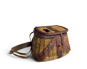 Vintage Fishing Creel with Leather Strap