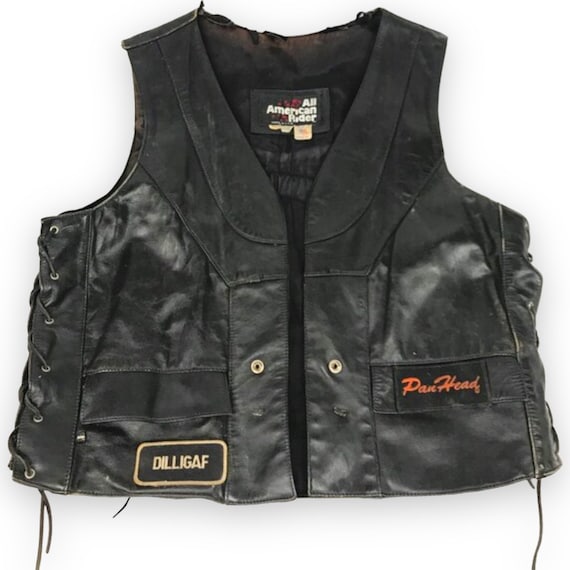 Vintage Harley Davidson Leather Biker Vest with P… - image 2