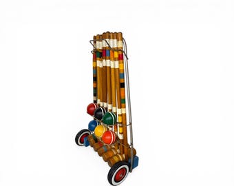 Vintage Croquet Set with Wheeled Cart