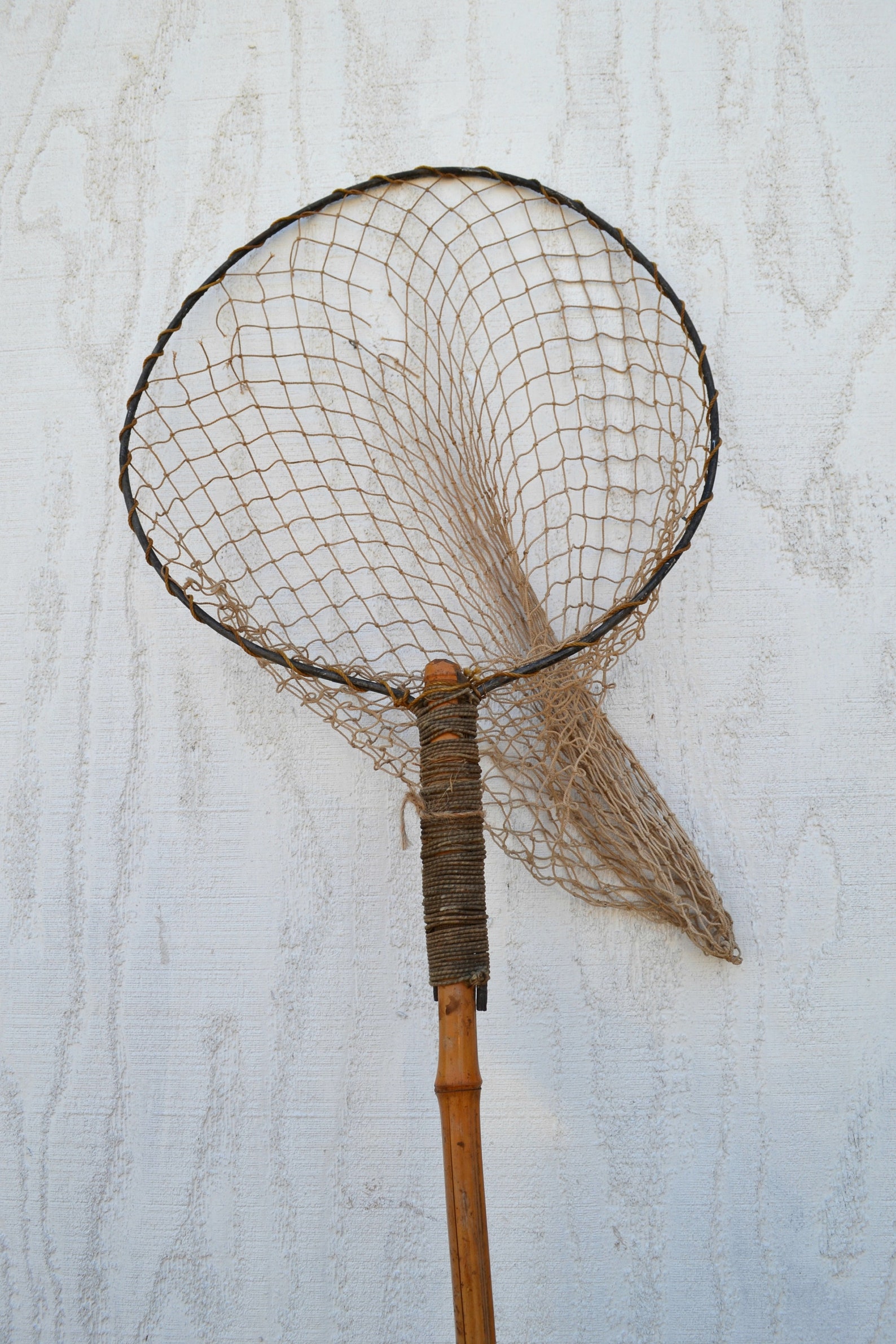 Vintage Fish Net Fishing Hand Net Bamboo Fish Net Pole Etsy