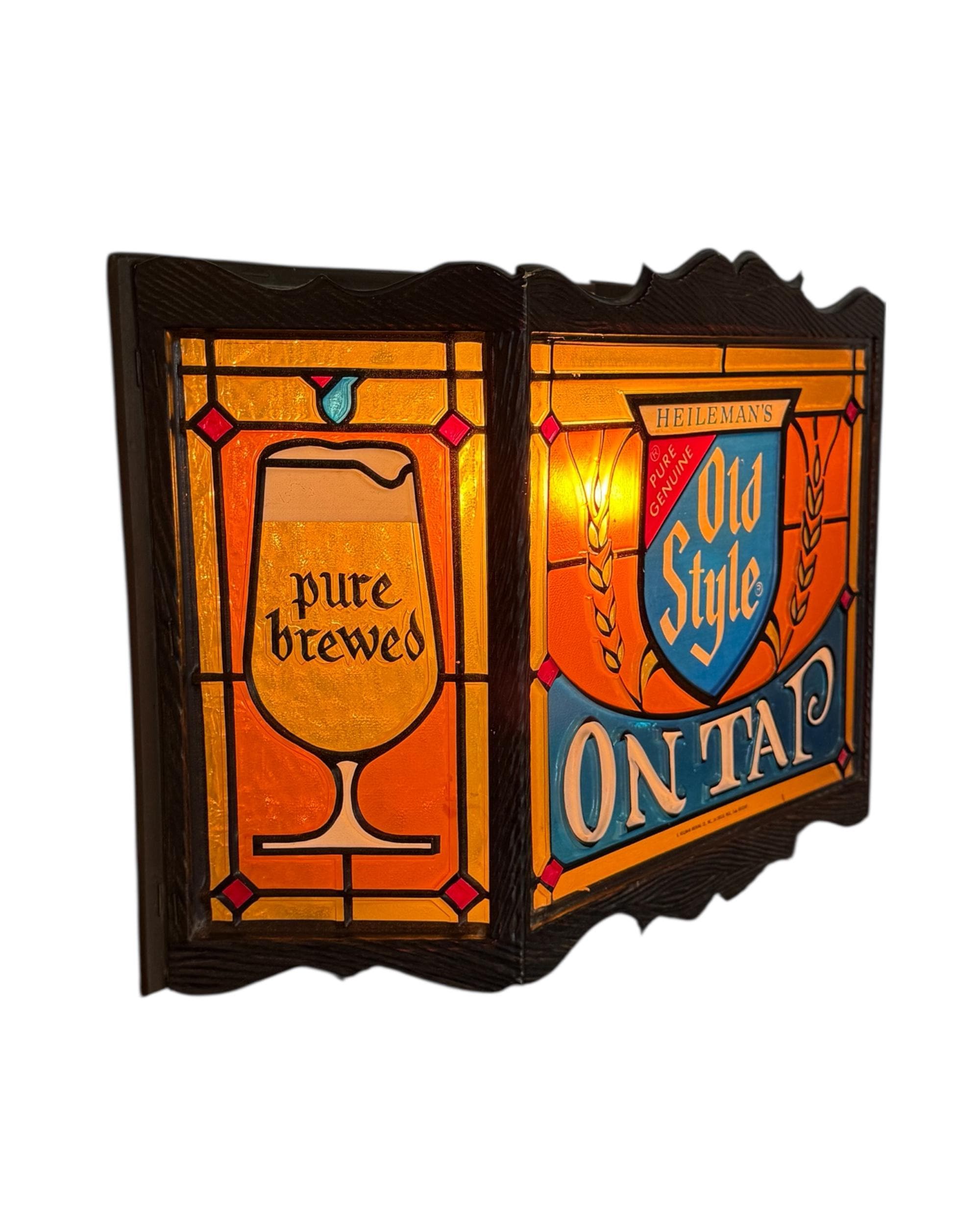 Vintage Heileman's Beer Old Style on Tap Bar Light - Faux Stained