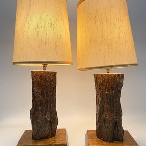 Vintage Pair Log Table Lamps With Vintage Lamp Shades Log - Etsy