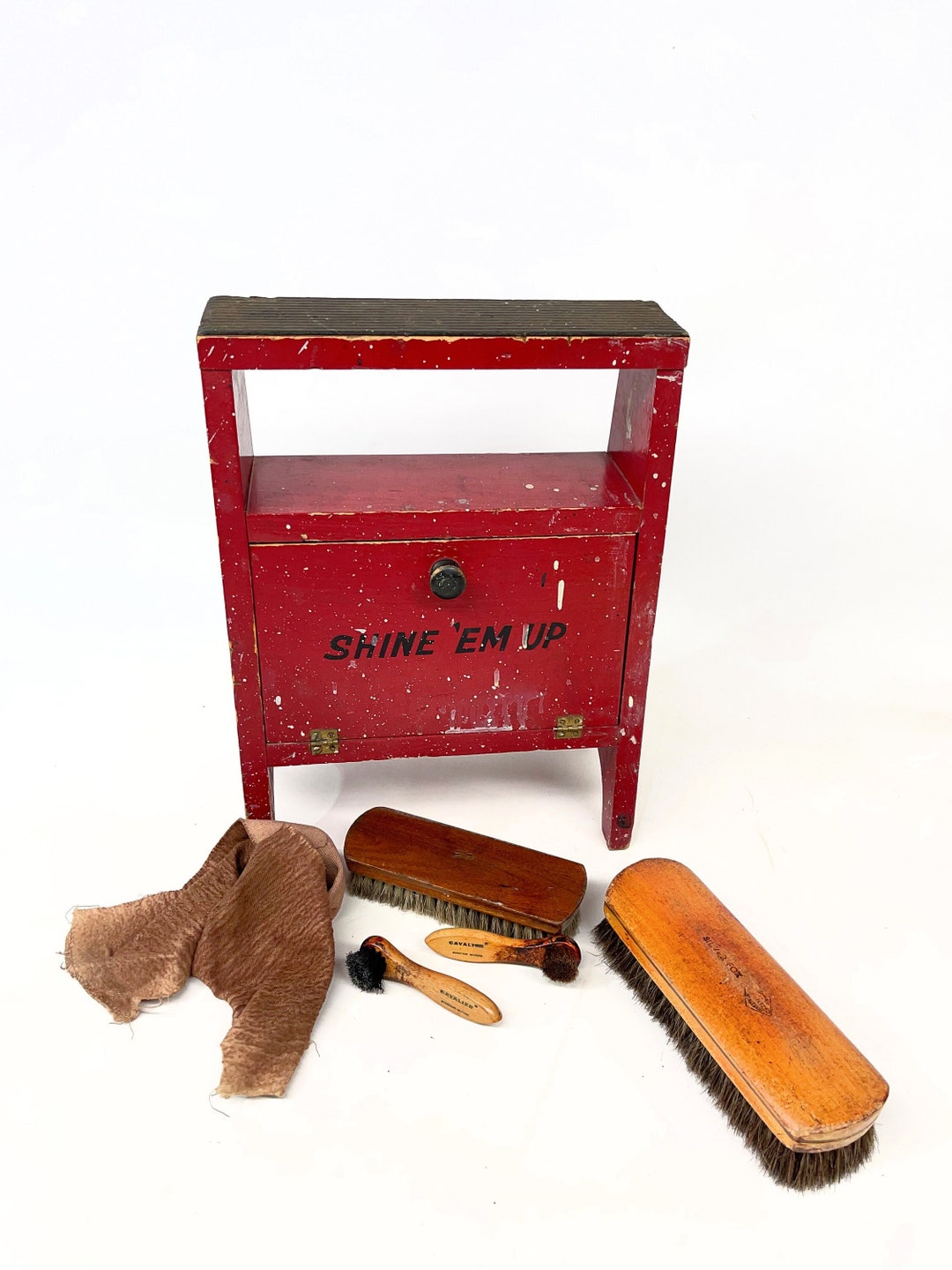 Vintage Shoe Shine Kit Shoe Shine Stool Shoe Shine Brushes Etsy