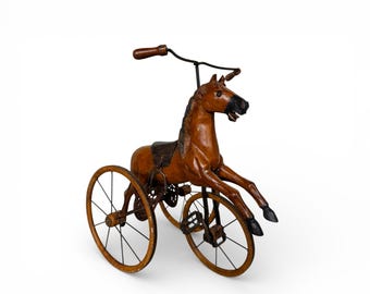 Vintage Wooden Horse Tricycle Peddle Toy - Carousel Nursery Decor