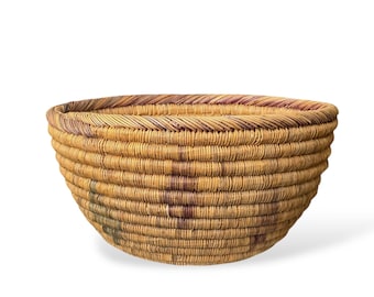 Vintage Southwestern Woven Coil Basket – Boho Rustic Geometric Bowl
