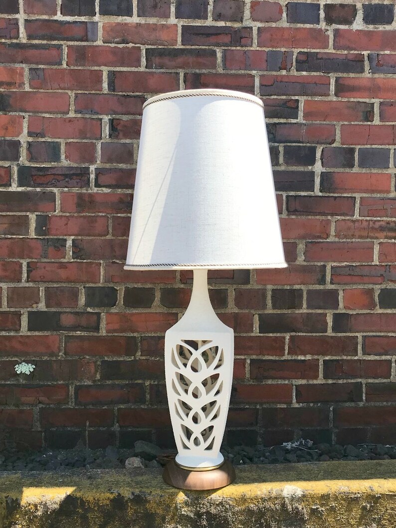 Vintage Mid Century Lamp Mid Century White Ceramic Lamp Lamp Shade Vintage, Mid Century Modern Lamp Lamps Vintage