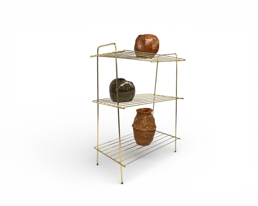 Vintage Mid Century Modern Gold Wire Rack 3 Tier Shelf Storage Stand - Etsy