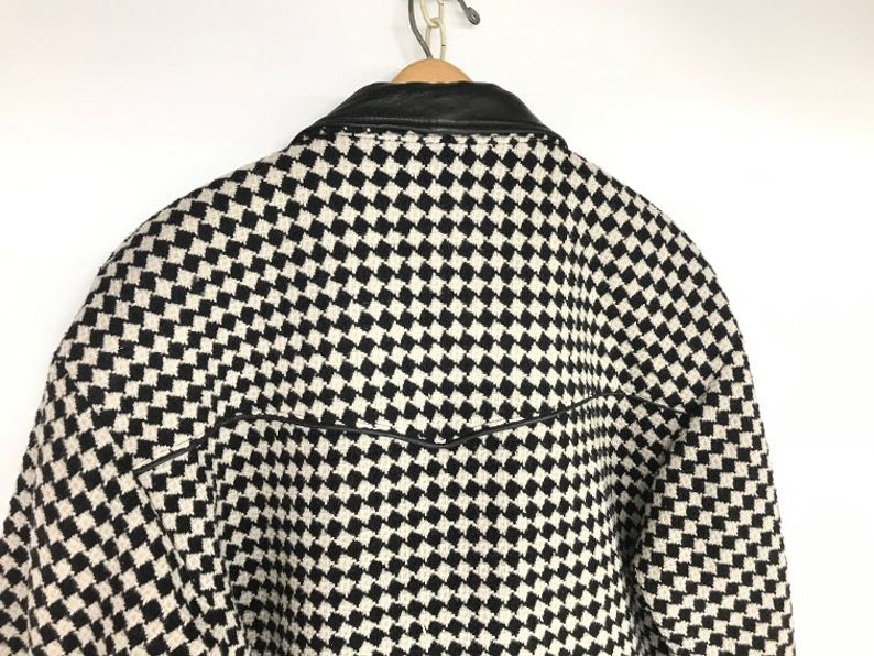Wool Peacoat Black and White Jacket Vintage Duster Pioneer Wear Coat Womens Wool Jacket Vintage Houndstooth Jacket 1960s Pioneer Wear