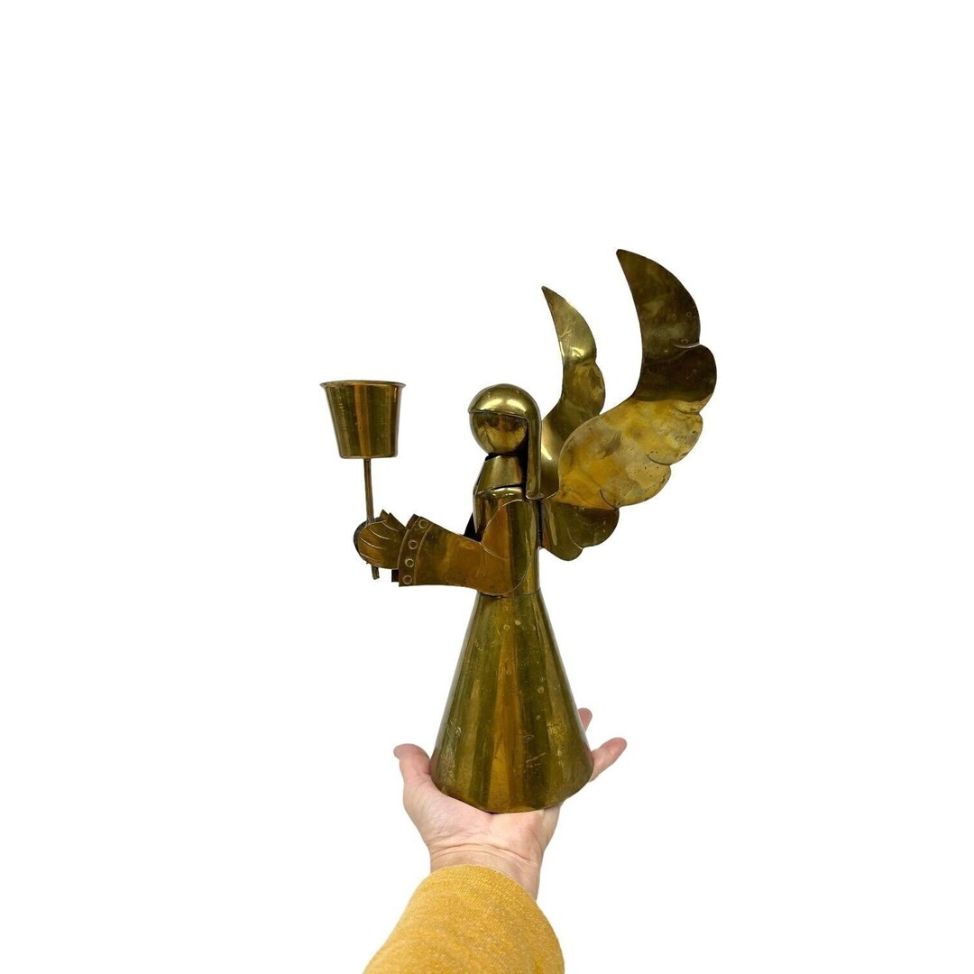Vintage Christmas Tree Topper Large Brass Angel Candlestick Etsy