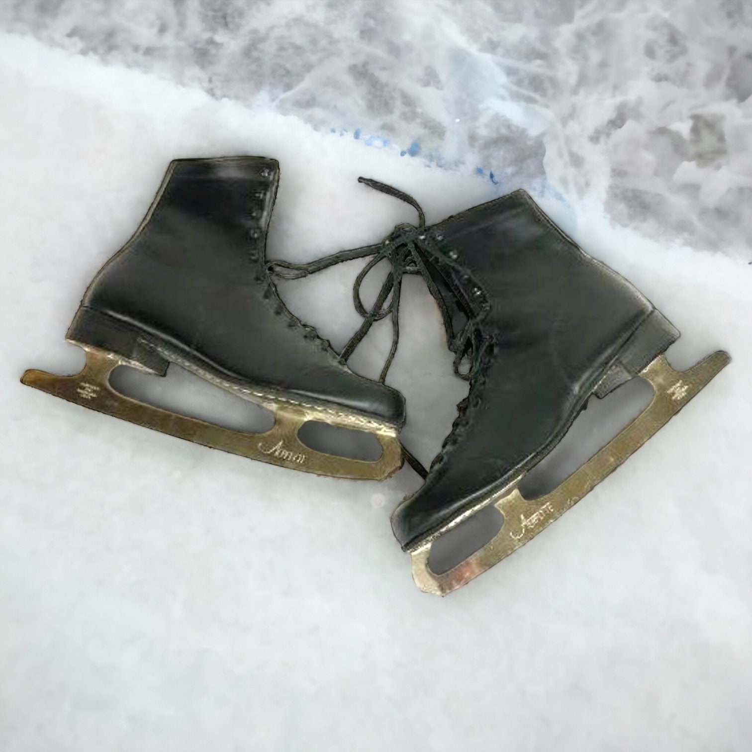 Patins à Glace Vintage Pinnacle Sheffield Années 30-40 – Cuir Avec Couvre-lames – Match Porté