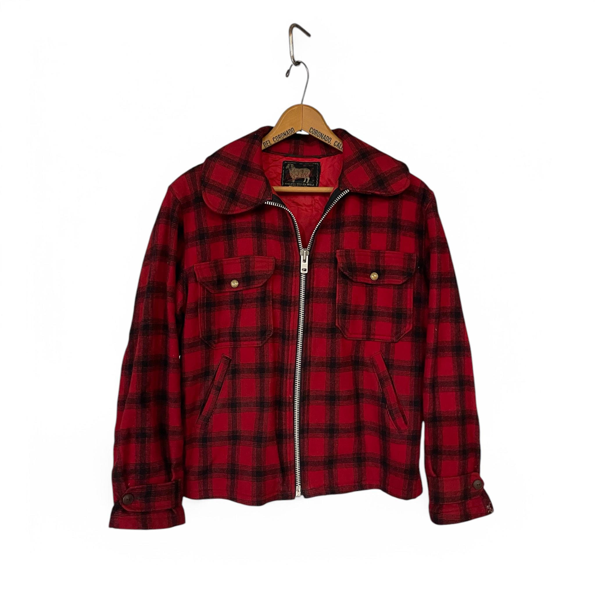 Vintage Woolrich Black Red Plaid Zip up Jacket - 50s Buffalo Plaid