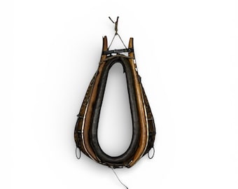 Vintage Leather Horse Collar with Wooden Hames - Western Ranch Decor (26"x17")