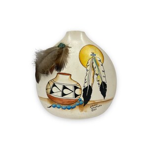 Vintage Southwestern Vase Signed, 80s Southwest Desert Decor, Southwestern Pottery, Tribal Vase, Painted Southwestern Studio Pottery Vase